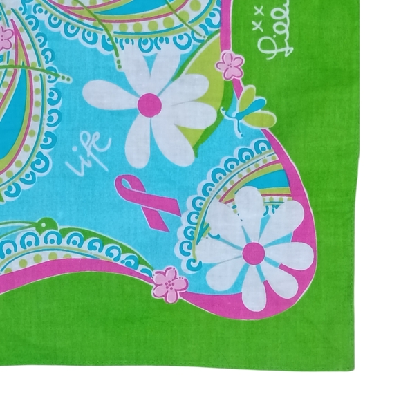 Lilly Pulitzer Ford Collab Daisy Square Bandana Scarf Blue Green Pink - Picture 3 of 4